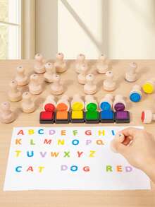 MINKOJA Wooden Alphabet Stamp, 26 PCS ABC Spelling Letter Stampers ,Early Educational Toy Gifts For 3 4 5 Year Old - Multicolor - View 7
