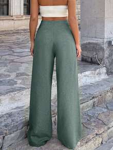 EURMUSE Casual Versatile Solid Color Wide Leg Pants - Mint Green - View 3