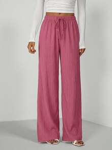 SHEIN Tall 女款休閒百搭純色直筒長褲 - 紅木色 - 查看 3