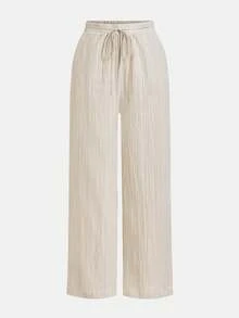 SHEIN Essnce 女士纯色系腰阔腿宽松休闲裤 - 薄荷綠 - 查看 3