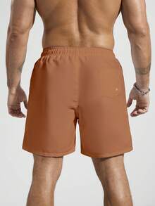 Manfinity KASUA Men's Drawstring Waist Pocket Beach Shorts For Vacation - Rust Brown - View 2