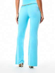 BABYPHAT Turquoise Lace Trim Low Rise Flare Leg Leggings With Bohemian Design Perfect For Spring Summer Casual Fashion - Blue - View 2