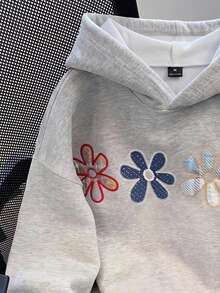 SHEIN EZwear 女款花卉印花連帽休閒百搭日常穿著長袖運動衫 - 彩色 - 查看 4
