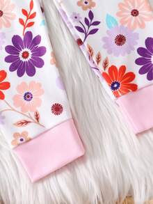 Baby Girl Comfortable Soft High Elasticity Rayon Fabric Multi-Color Floral All-Over Print Long Sleeve Crew Neck Leggings Pajama Set - Multicolor - View 6