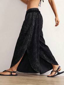 Bohemela Casual Grunge Country Solid Color Compass Loose Washed Women's Long Pants Concert Black Autumn - Black - View 2