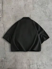 AXEPEAK 男士休閒百搭黑色襯衫，夏季款 - 黑色 - 查看 2