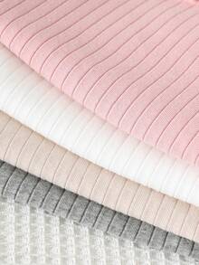 SHEIN 女童夏季可愛羅紋素色荷葉邊短袖上衣 夏日上衣 - 彩色 - 查看 7