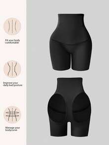 SHEIN Calzoncillos tipo bóxer de cintura alta con control de abdomen y moldeado para mujer, unicolor - Negro - Ver 6