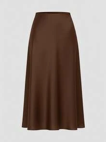 SHEIN CURVE+ 大尺碼女款純色優雅裙，適合通勤穿著 - 棕色 - 查看 5