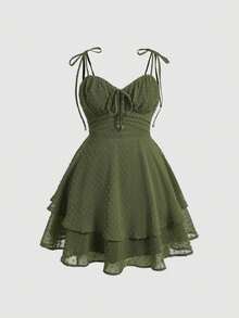SHEIN MOD 大码女式夏季波西米亚风前系带吊带连衣裙 - 軍綠色 - 查看 1
