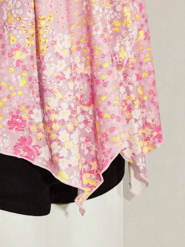 SHEIN ICON Ditsy Floral Backless Halter Neck Top - Pink - View 9