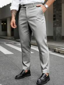 Manfinity Mode Camisa de unicolor talla grande para hombre, pantalones de traje casual para ir al trabajo y viajar - Gris Claro - Ver 4