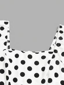 Elenzga New Women's Square Neck Floral Print Puff Sleeve Back Hidden Zipper Hem Fishtail Dress Ruffle Design Vacation Casual Daily Versatile Elegant Dress - Black and White - View 3