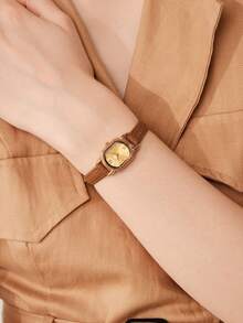 MOTF PREMIUM SMALL DIAL, EXQUISITE WOMEN'S WATCH, WINE BARREL-SHAPED DIAL, WATERPROOF WOMEN'S WATCH, HIGHLY ATTRACTIVE LEATHER STRAP WATCH - Brown - View 1
