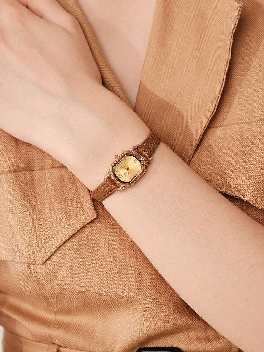 MOTF PREMIUM SMALL DIAL, EXQUISITE WOMEN'S WATCH, WINE BARREL-SHAPED DIAL, WATERPROOF WOMEN'S WATCH, HIGHLY ATTRACTIVE LEATHER STRAP WATCH - Brown - View 1