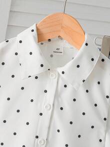 SHEIN Elladie kids 女童新款波點圖案布料鈕扣襯衫，適合日常休閒、優雅、度假、時尚外出 - 白色 - 查看 6