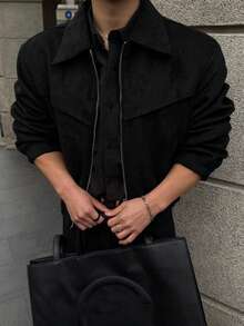 DAZY Autumn Solid Brown Suede Jacket And Coat For Men - Black - View 2