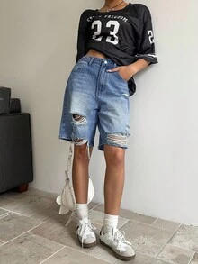 SHEIN ICON 度假穿搭 度假穿搭 - 中等水洗藍 - 查看 4