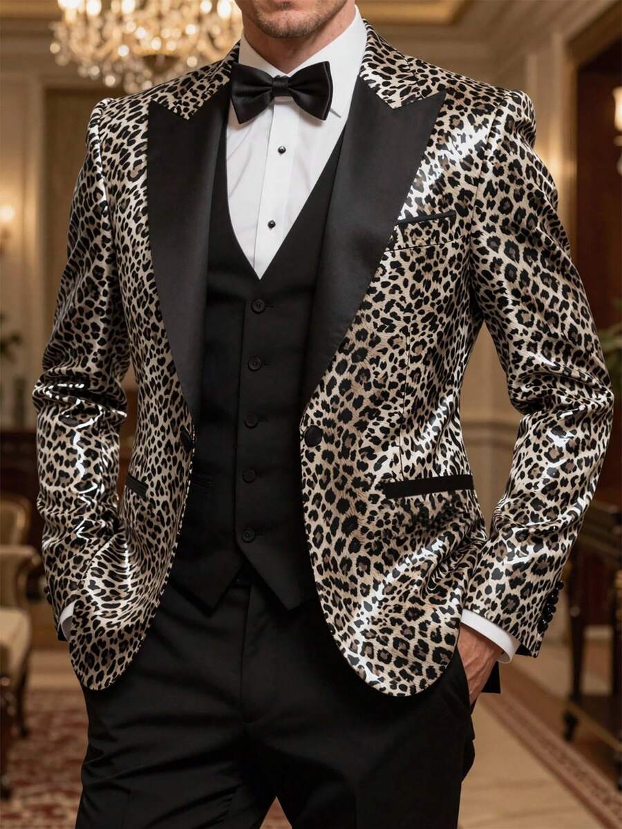 Manfinity AFTRDRK Men's Long-Sleeve Leopard Print Luxury Party Evening Suit Tailcoat Jacket For Banquets - Multicolor - View 1