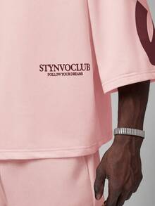 STYNVO 男士極簡字母印花圓領短袖T恤與抽繩腰口袋短褲套裝 - 粉色 - 查看 5