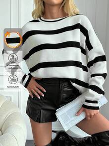 RueChic Striped Pattern Drop Shoulder Sweater - Multicolor - View 6