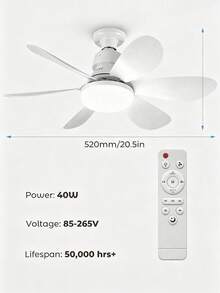 Teckwe 附燈遙控吸頂風扇 40W 可調光 無噪音 LED 吸頂扇 E27燈座 6葉 3段風速 定時功能 適用臥室、客廳,室內外通用 - 多色 - 查看 8