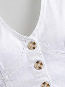 SHEIN MOD 女款單排扣時尚百搭日常休閒牛仔掛脖上衣 - 白色 - 查看 6