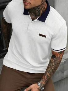Manfinity CasualCool Men's Summer Casual Colorblock Short Sleeve Polo Shirt - White - View 3