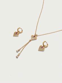 Glisma Conjunto de joyas con aretes de triángulo geométrico y collar chapado en oro de 18k - Amarillo Oro - Ver 5