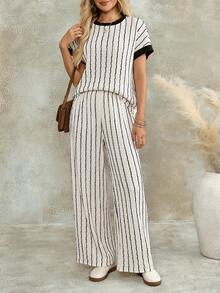 EMERY ROSE Women's Summer Casual Striped Top And Pants 2 Pieces Set Lounge Black And White Striped Casual Women Outfits 2-Piece Going Out Sets For Women - Multicolor - View 7