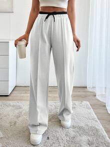 SHEIN Cottnline Pantalones Con Cintura Ajustable De Cordón - Blanco - Ver 5