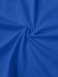 SHEIN PETITE CURVE 大尺碼休閒基本款修身白色圓領露肩背心上衣 - 藍色 - 查看 8