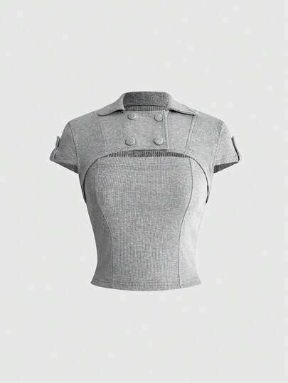 ROMWE Women's Button-Up Sexy Y2K Vintage Cutout Sexy Top