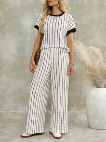 EMERY ROSE Women's Summer Casual Striped Top And Pants 2 Pieces Set Lounge Black And White Striped Casual Women Outfits 2-Piece Going Out Sets For Women - Multicolor - View 3