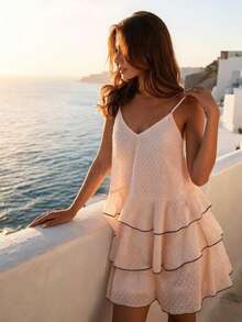 SHEIN LUNE Autumn/Winter New A-Line Doll Dress With Three-Tier Asymmetrical Ruffle Cake Layers, Layered Design With Natural Drape And Fluid Movement, Varying Lengths For A Casual Vibe, Pure & Gentle Vacation Style, Daily Girlish Casual Wear, Loose Fit For Comfort And Aesthetic Appeal - Pink - View 4