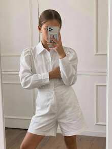 Hapijoa 青少年女孩秋季服飾 青少年女孩翻領短袖襯衫 夏季 - 白色 - 查看 4