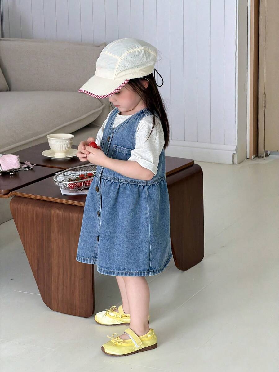 DAZY 嬰兒/幼兒(女童)水洗休閒無袖牛仔上衣 - 藍色 - 查看 1