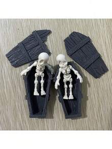 POKOJA LAND Halloween Skeleton Coffin Decor, Cute Boxed Posable Figurine, Mini Decorative Model Set, Halloween Party Tabletop Decor, Holiday Home Accents, Ideal As Halloween Gift For Friends - Multicolor - View 3