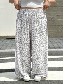 SHEIN CURVE+ Plus Size Fashion White Print Elastic Waist Long Pants Vacation Autumn Cowboy, Winter 2026 22W - Multicolor - View 3
