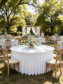 1pc White Stretch Spandex Tablecloth – Wrinkle Resistant Washable Fitted Table Cover For Dining, Wedding, Banquet, Party (Rectangle, Frame Not Included) - Round white - View 7