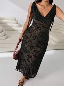 Solflare Black Casual Sexy Plus Size Women's Dress Date Night Summer Winter - Black - View 3