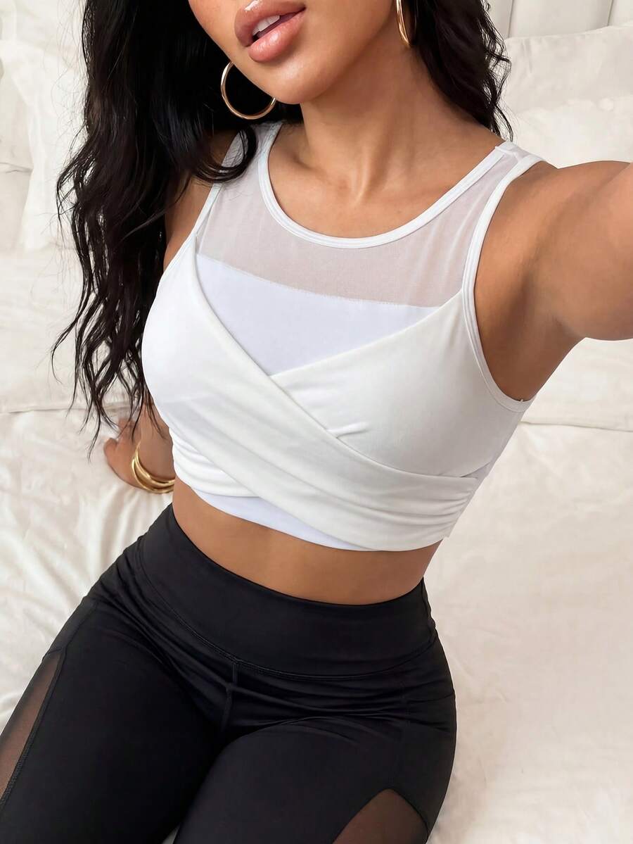 Slayform Slayform Solid Color Round Neck Pullover Thick Strap Sleeveless Sports Modest Tank Top Gym White Summer - Multicolor - View 1