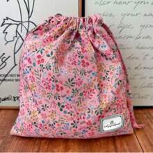 [Bolsa con flores encantadora] Bolsa de cordón con estampado floral vibrante de 1 pieza - Bolsa de regalo y almacenamiento de tela encantadora con motivo, perfecta para joyas, cosméticos, artículos de viaje y organización del hogar - Multicolor - Ver 9