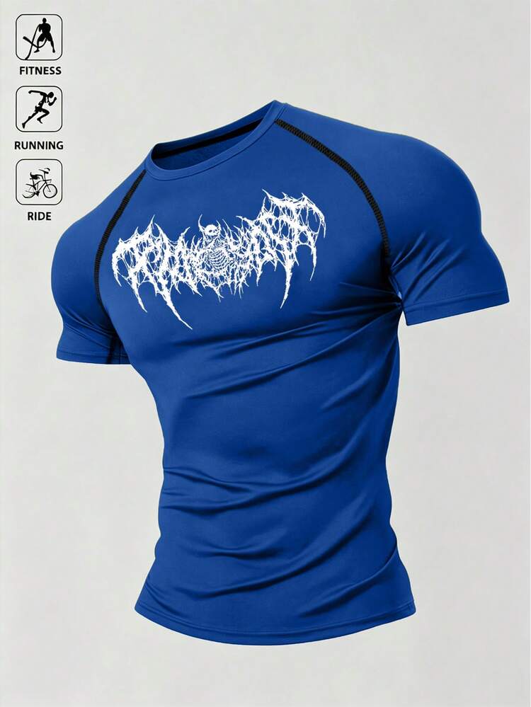 Acti Log Men's Gothic Pattern Casual Versatile Daily Travel Sports T-Shirt, Gym - Royal Blue - View 6