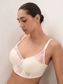 LUVLETTE Breathable White Mesh&Lace Elegance Push-Up Plunge Corset Lingerie Minimizer Bridal Intimates Bra Lingerie As Outerwear Bra - White - View 3