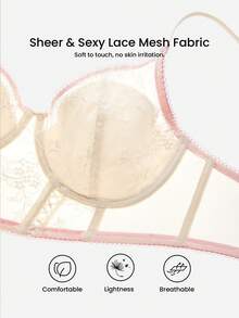 LUVLETTE Breathable White Mesh&Lace Elegance Push-Up Plunge Corset Lingerie Minimizer Bridal Intimates Bra Lingerie As Outerwear Bra - White - View 6