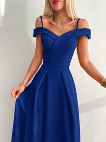 Cold Shoulder Split Thigh Dress - Blue - View 6