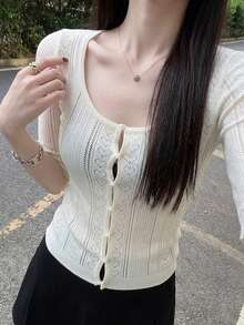 DAZY Women's Summer Short Sleeve Cardigan Knit Top - White - View 1