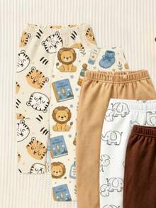 SHEIN Playful Pals 隨機 5 件發 2 件，新款可愛服飾舒適簡約柔軟休閒卡通印花，可愛男孩長褲日常穿著，男孩最愛圖案禮物 - 彩色 - 查看 3