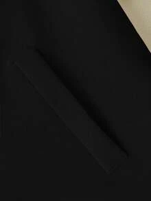 GlowEve CURVE Plus Size Women's Apricot Short Sleeve Straight Loose Fit Faux Pocket Open Front Elegant Sophisticated Casual Commute Thin Blazer Jacket Spring Summer - Black - View 5